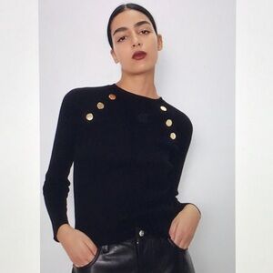 Zara Olive and Black Ribbed Long-Sleeve Sweater with Gold Buttons Bundle